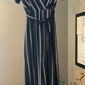 Monteau Navy and White Striped Jumpsuit